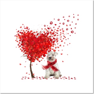 Valentine's Day Heart Tree Love White Miniature Schnauzer Posters and Art